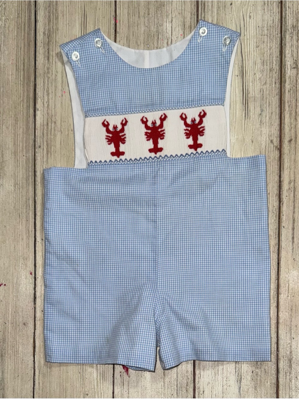 Smocked Auctions crawfish lobster shortall 18m baby boys boutique